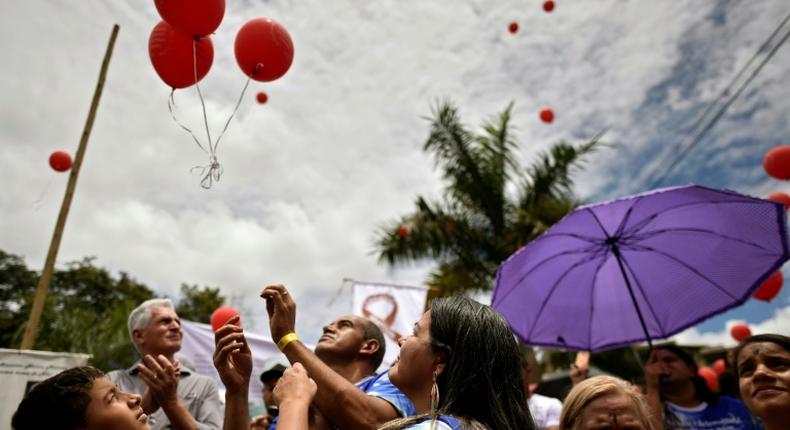 Mourners in Brumadinho, Brazil released red balloons on January 25, 2020 in memory of the 270 people killed following a massive dam breach