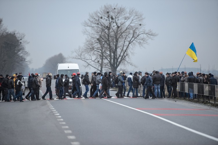UKRAINA. Smereków. Protest górników i blokada drogi