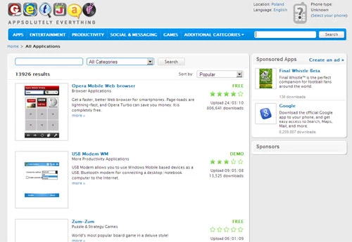 GetJar może się pochwalić prawie 70 tysiącami aplikacji. Na razie można je ściągać za darmo, w połowie tego roku zostaną wprowadzone opłaty
