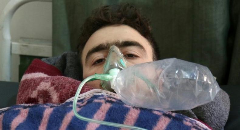 A Syrian man receives treatment at a small hospital in the town of Maaret al-Noman following a suspected chemical gas attack in Khan Sheikhun, on April 4, 2017