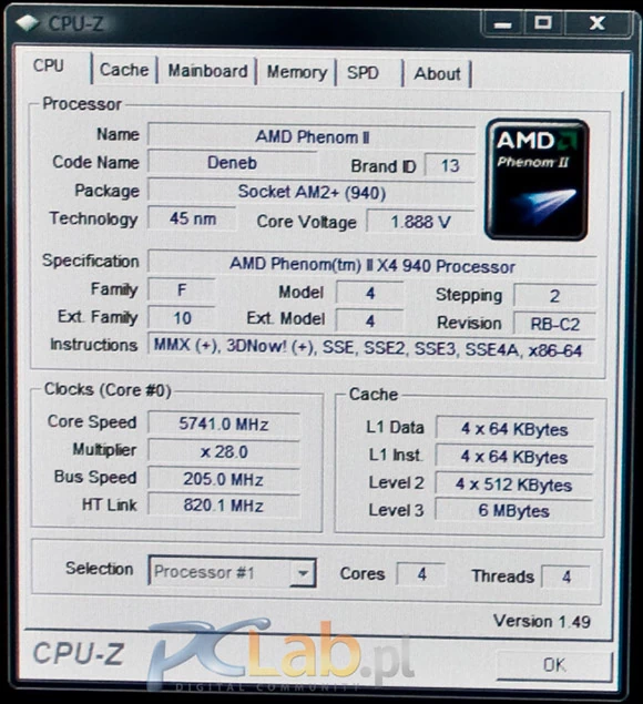 AMD Phenom II X4 940 z zegarem 5741 MHz