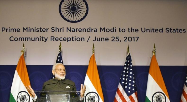 Indian Prime Minister Narendra Modi attends a reception to meet members of the Indian community in the United States, in Washington DC on June 25, 2017