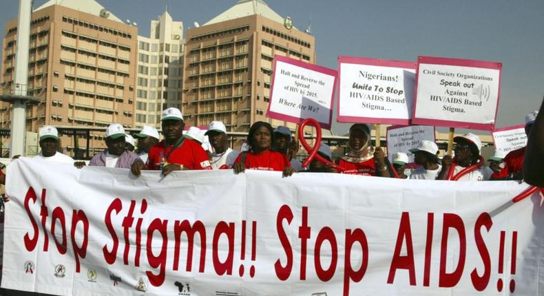 Activists protest HIV stigmatization in Nigeria.