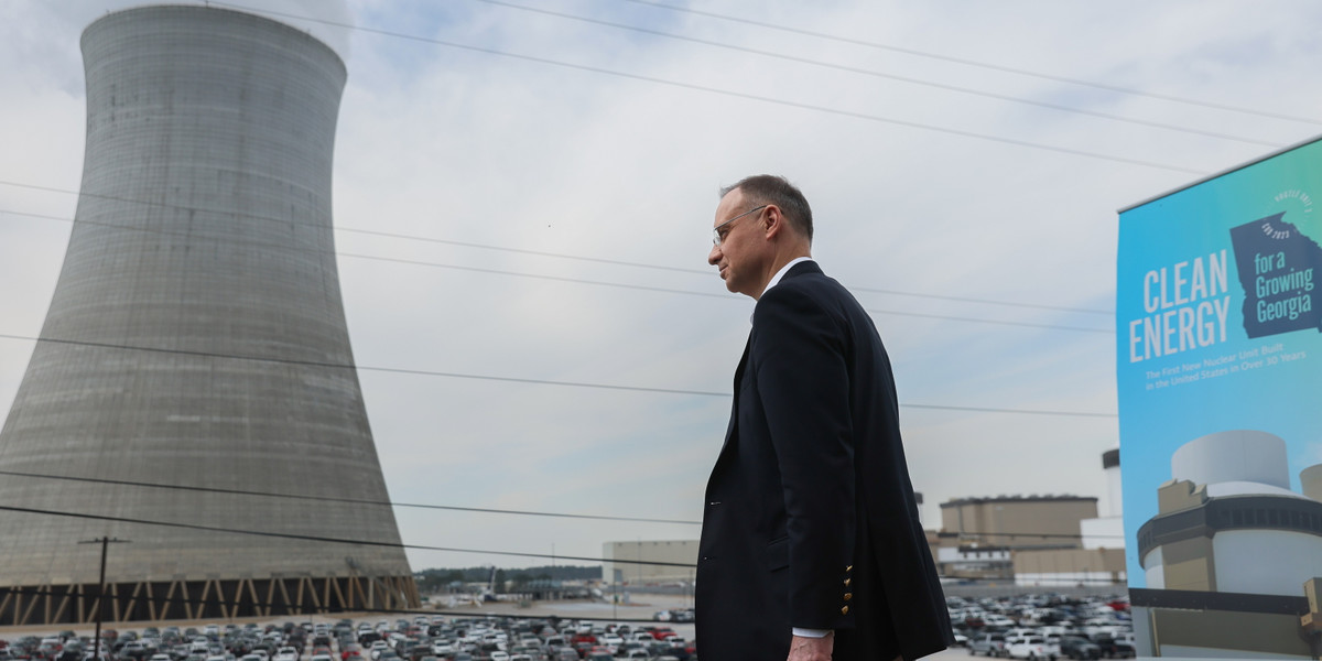Prezydent RP Andrzej Duda po wizycie w Elektrowni Atomowej im. Alvina W. Vogtle'a w Waynesboro, 13 marca 2024 r.