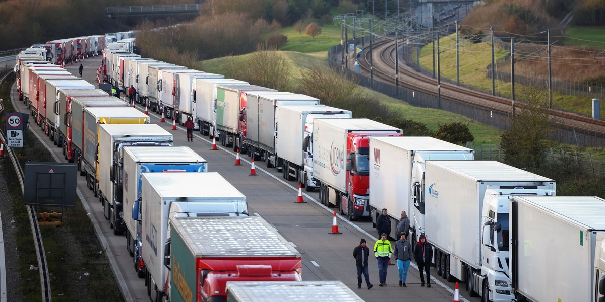 Parked lorries on the outskirts of Ashford, amid the coronavirus disease (COVID-19) outbreak