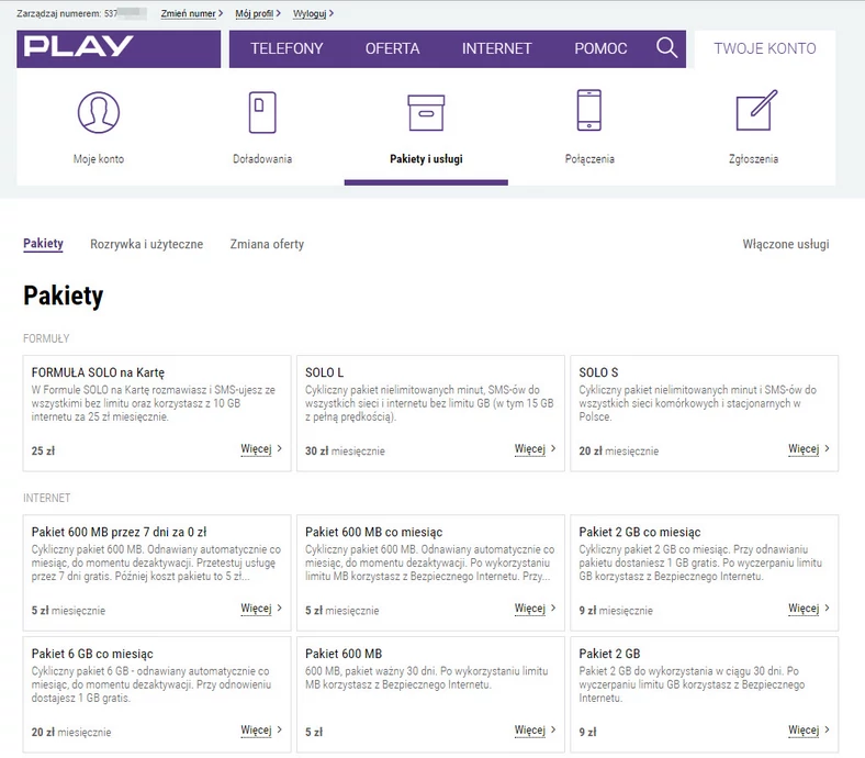 Panel webowy klienta Play