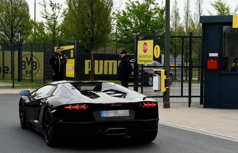 Barcelona striker Pierre-Emerick Aubameyang, pictured arriving in a Lamborghini to training in April 2017, has a weakness for fast cars