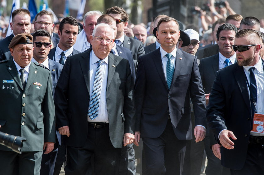 Prezydenci Izraela i Polski: Reuven Rivlin i Andrzej Duda podczas Marszu Żywych w Oświęcimiu w kwietniu 2018 r.
