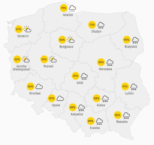 Prognoza zachmurzenia w sobotę 28 listopada