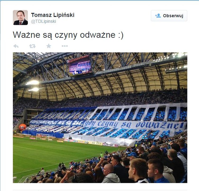 Radny PO, Tomasz Lipiński, cieszy się z triumfu Lecha Poznań!