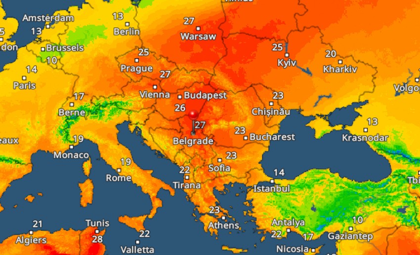 Porast temperatura, mapa 