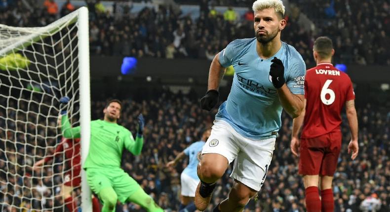 Sergio Aguero blasted Man City into a first-half lead