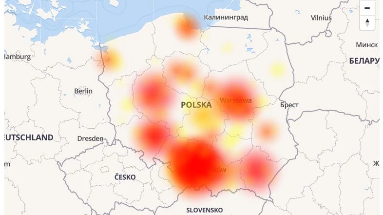 Mapa awarii w serwisie Downdetector.pl