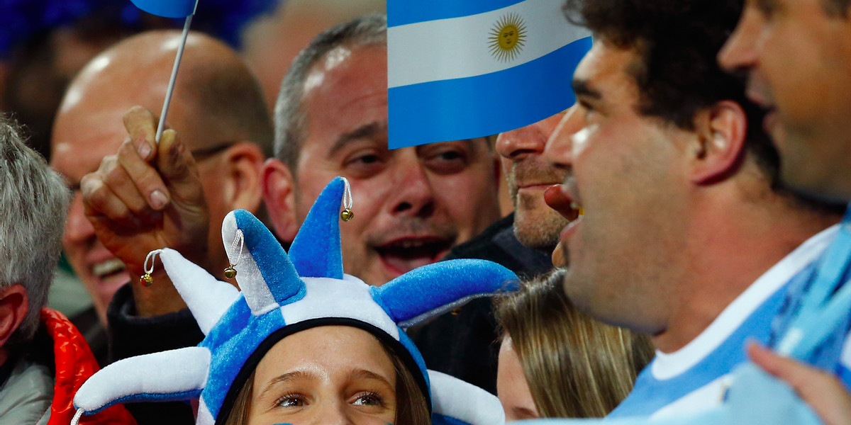 Argentina fans smile prior to the 2015 Rugby World Cup Bronze Final match between South Africa and Argentina at the Olympic Stadium on October 30, 2015 in London, United Kingdom.