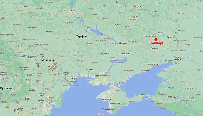 Bahmut na karti Ukrajine