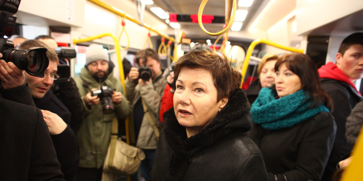 Hanna Gronkiewicz Waltz w nowym pociągu SKM
