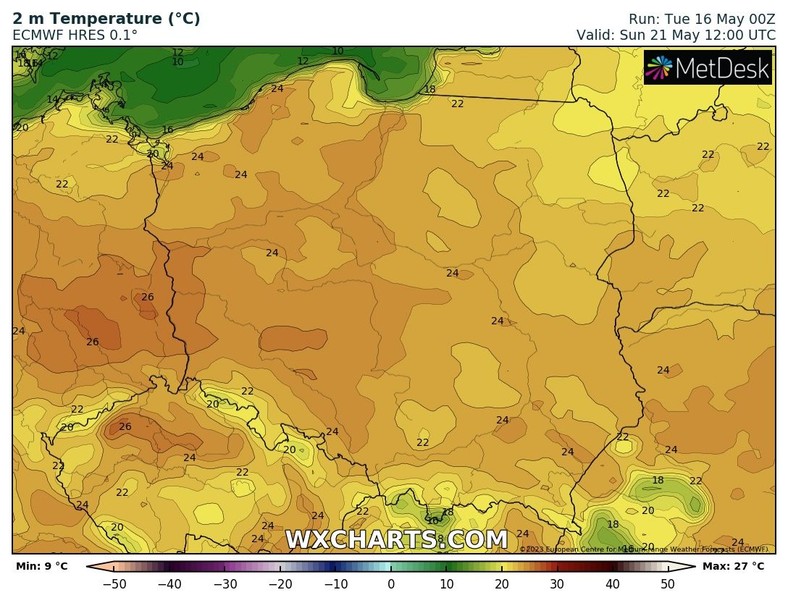 W niedzielę na zachodzie kraju temperatura wzrośnie do 27 st. C