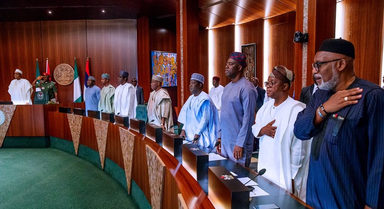 Vice President Yemi Osinbajo and state governors at the inauguration of the National Economic Council in Abuja [Twitter/@MBuhari]