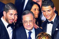 Florentino Perez z Sergio Ramos i Christiano Ronaldo