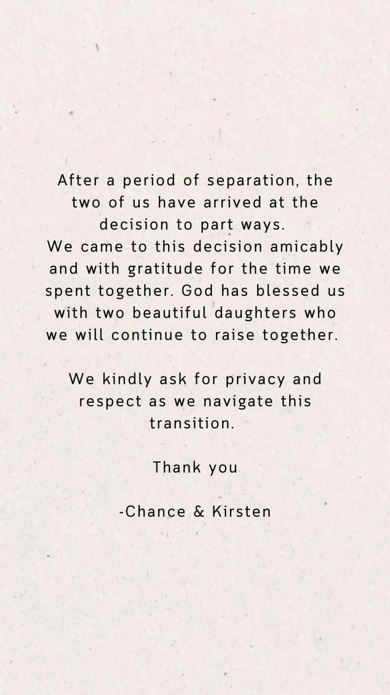Chance The Rapper and wife Kirsten Corely announce divorce