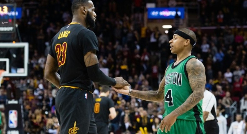 LeBron James (L) of the Cleveland Cavaliers expressed sympathy for Isaiah Thomas following the death of his sister