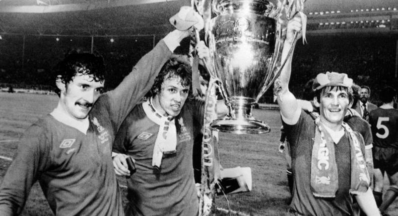 Glory days: Terry McDermott (left) with Phil Neal and Kenny Dalglish after Liverpool won the 1978 European Cup Creator: STAFF