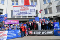  Liderzy Lewicy i OPZZ podczas przemówień przed siedzibą Porozumienia w Warszawie