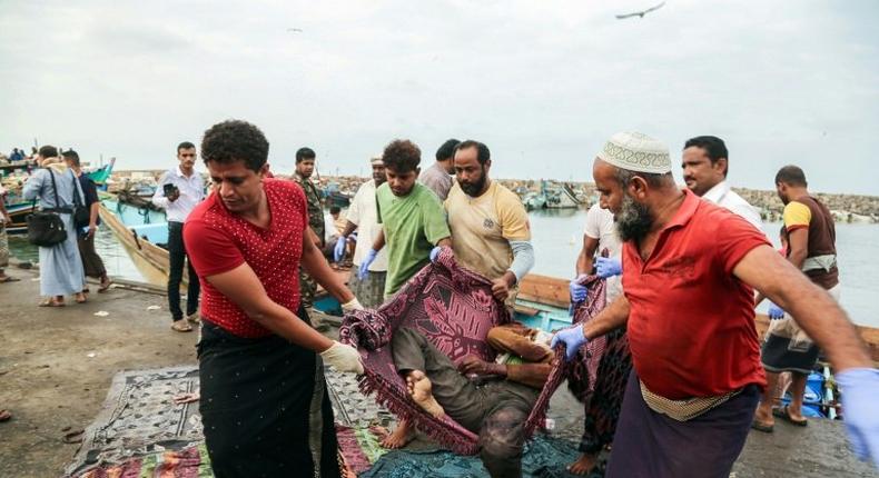 The refugees were hit by light weapons fire in waters off the rebel-held Yemeni port city of Hodeida