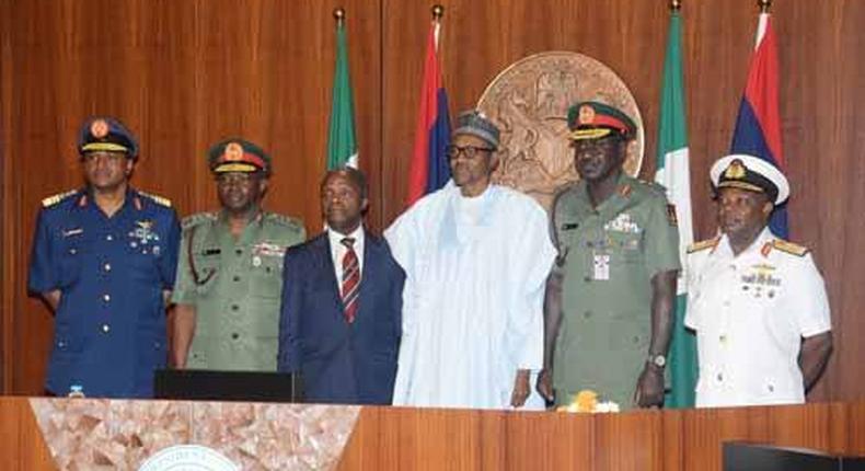 President Muhammadu Buhari with Military chiefs