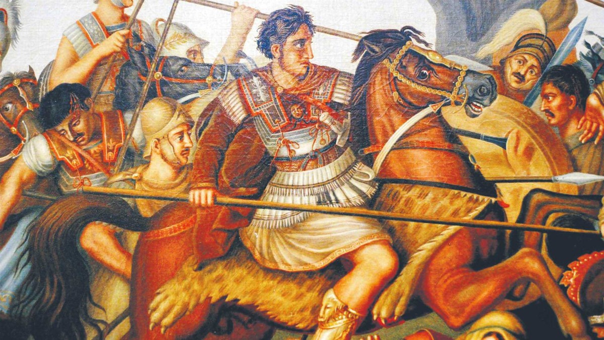 Aleksander Macedoński na kopii mozaiki z Narodowego Muzeum Archeologicznego w Neapolu