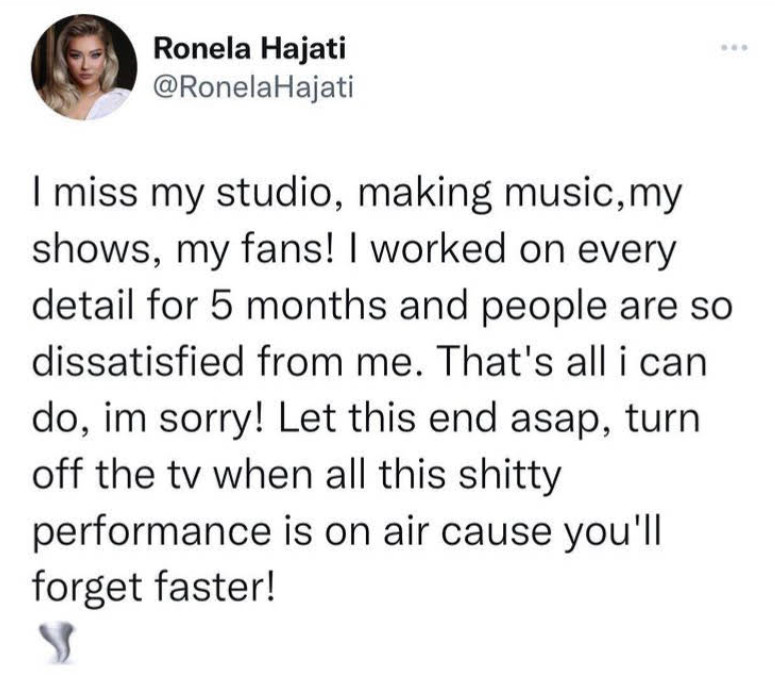 Ronela Hajati na Twitterze (zrzut ekranu)