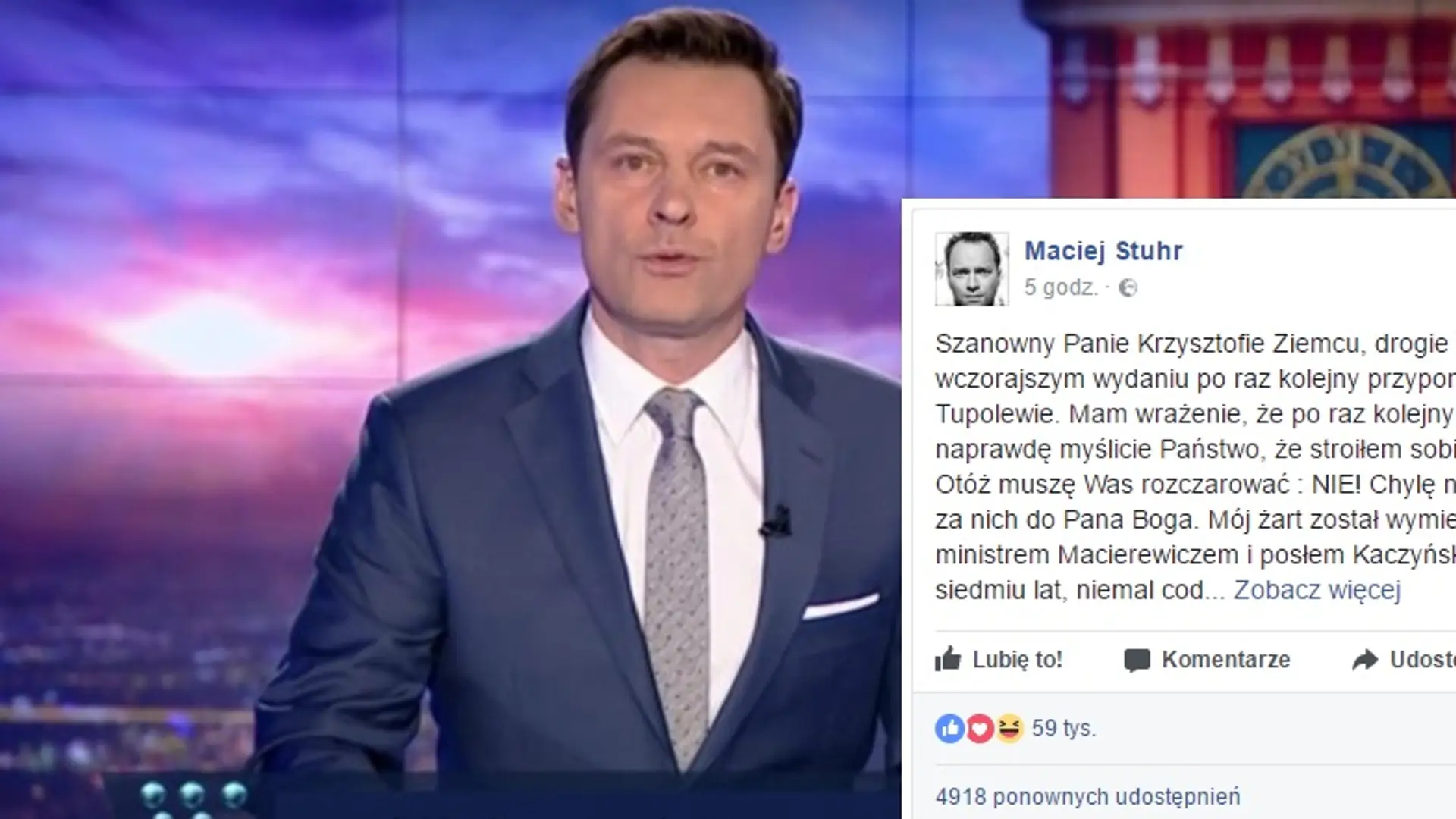 Stuhr do "Wiadomości": Chylę głowę nad ofiarami. To Kaczyński gwałci ich pamięć