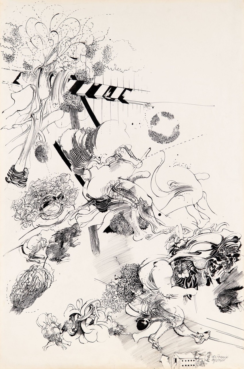 Vladimir Velickovic - Bez naziva - tus na papiru - 110x73 cm - 1966