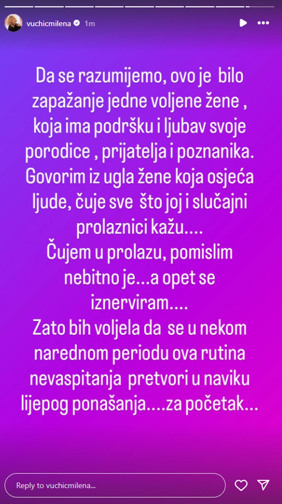 Milena Vučić, objava