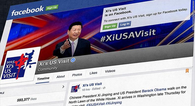 Screen shot of Xi's verified Facebook page