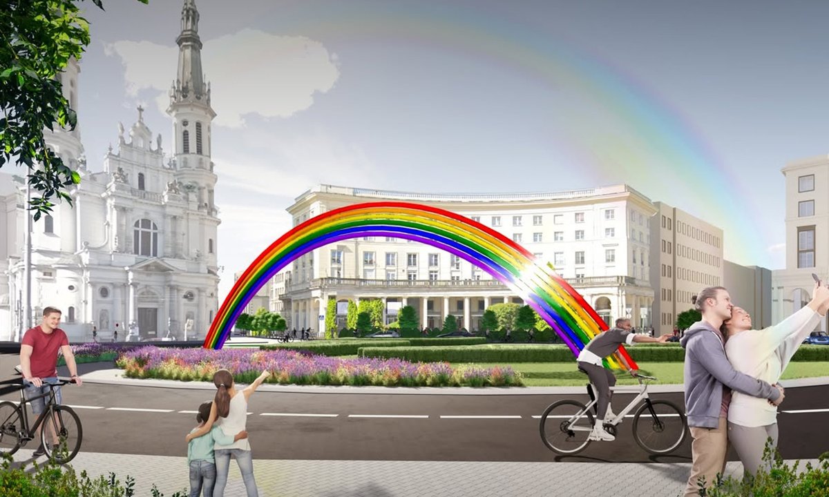 Tęcza wraca na Plac Zbawiciela. Radny proponuje wodną instalację z prawdziwą tęczą