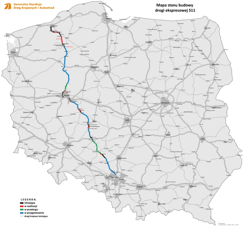 Droga ekspresowa S11 - stan na grudzień 2023 r.