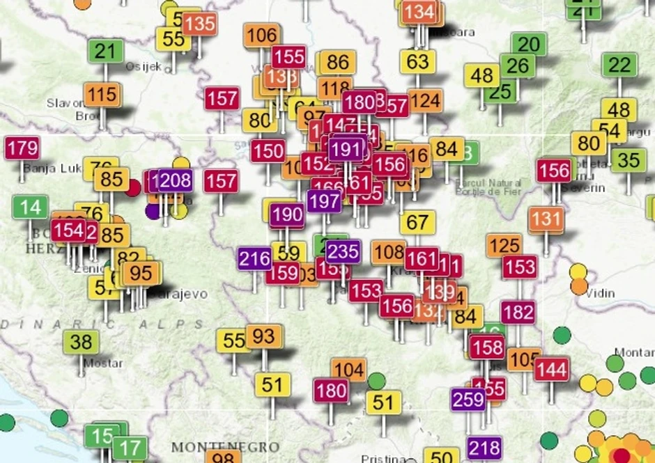 Podaci sasta Waqi pokazuju da je najviše zagađenje vazduha u Srbiji na području Lebana