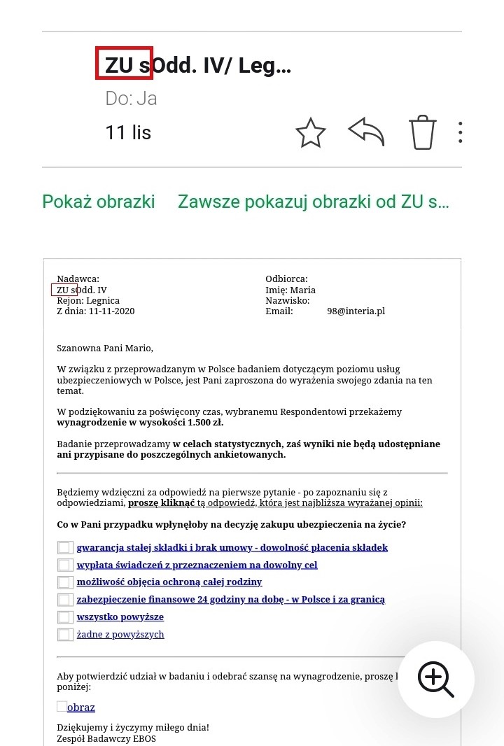 Przykładowe oszustwo