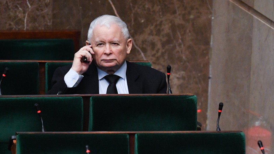 Prezes PiS Jarosław Kaczyński na sali obrad Sejmu w Warszawie