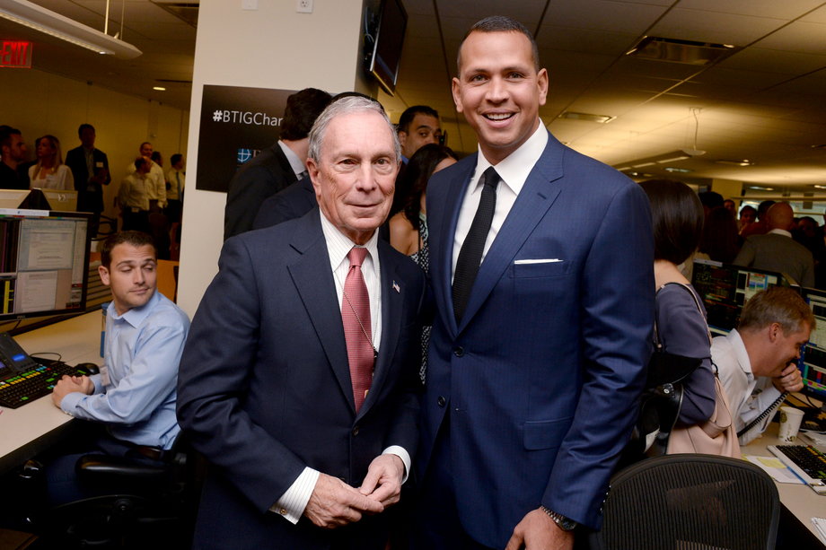 Former New York City mayor Michael Bloomberg greets A-Rod.