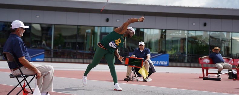Nnamdi Chinecherem threw a NR of 81.22m to win the Big12 Championships title