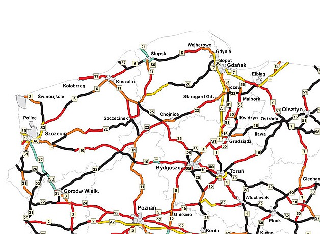 Mapa ryzyka indywidualnego - Polska północno-zachodnia/źródło EuroRAP