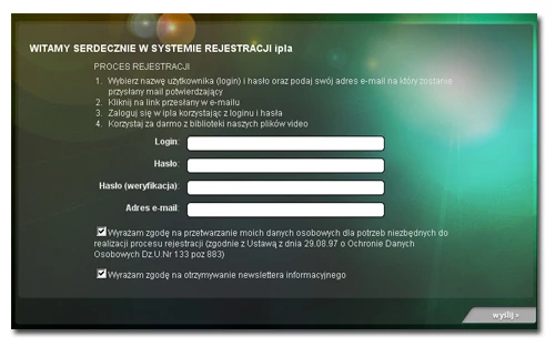 Okno rejestracji nowego użytkownika na stronie Redefine