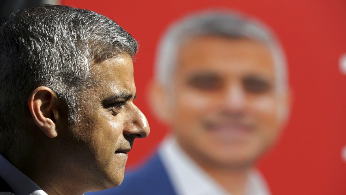 Sadiq Khan, Britain's Labour Party candidate for Mayor of London, speaks to the media at Canary Whar