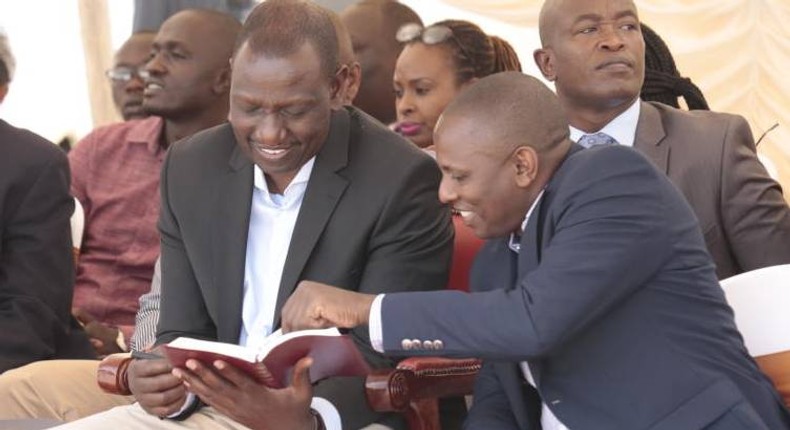 File image of Deputy President William Ruto (left) and Kikuyu MP Kimani Ichungwa during a past church service at PCEA Church in Mwiki