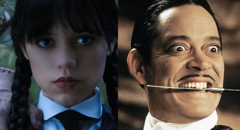 Jenna Ortega as Wednesday Addams and Raul Julia as Gomez Addams.Netflix/Paramount Pictures