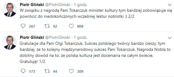 Piotr Gliński na Twitterze