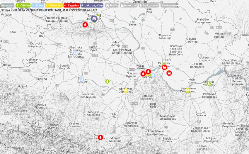 Beograd je danas obojen u crvenu boju prema monitoringu kvaliteta vazduha Agencije za zaštitu životne sredine