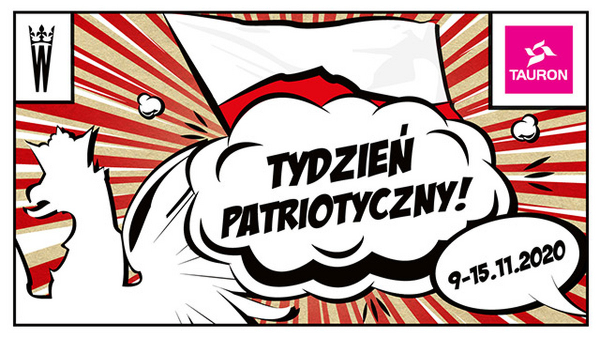 <strong>Zamek Królewski na Wawelu wraz z TAURONEM pragnie uczcić Narodowe Święto Niepodległości „Tygodniem patriotycznym” trwającym od 9 do 15 listopada. Żyjemy w czasie wyjątkowym, dlatego – z największą dbałością o bezpie­czeństwo – zaplano­waliśmy szereg działań, w których będzie mógł uczestniczyć każdy. Wszystko po to, by skłonić odbiorców kultury do refleksji nad szeroko rozumianymi dziś postawami patriotycznymi. Wydarzenie odbywa się pod patronatem Ministerstwa Kultury i Dziedzictwa Naro­dowego.</strong>